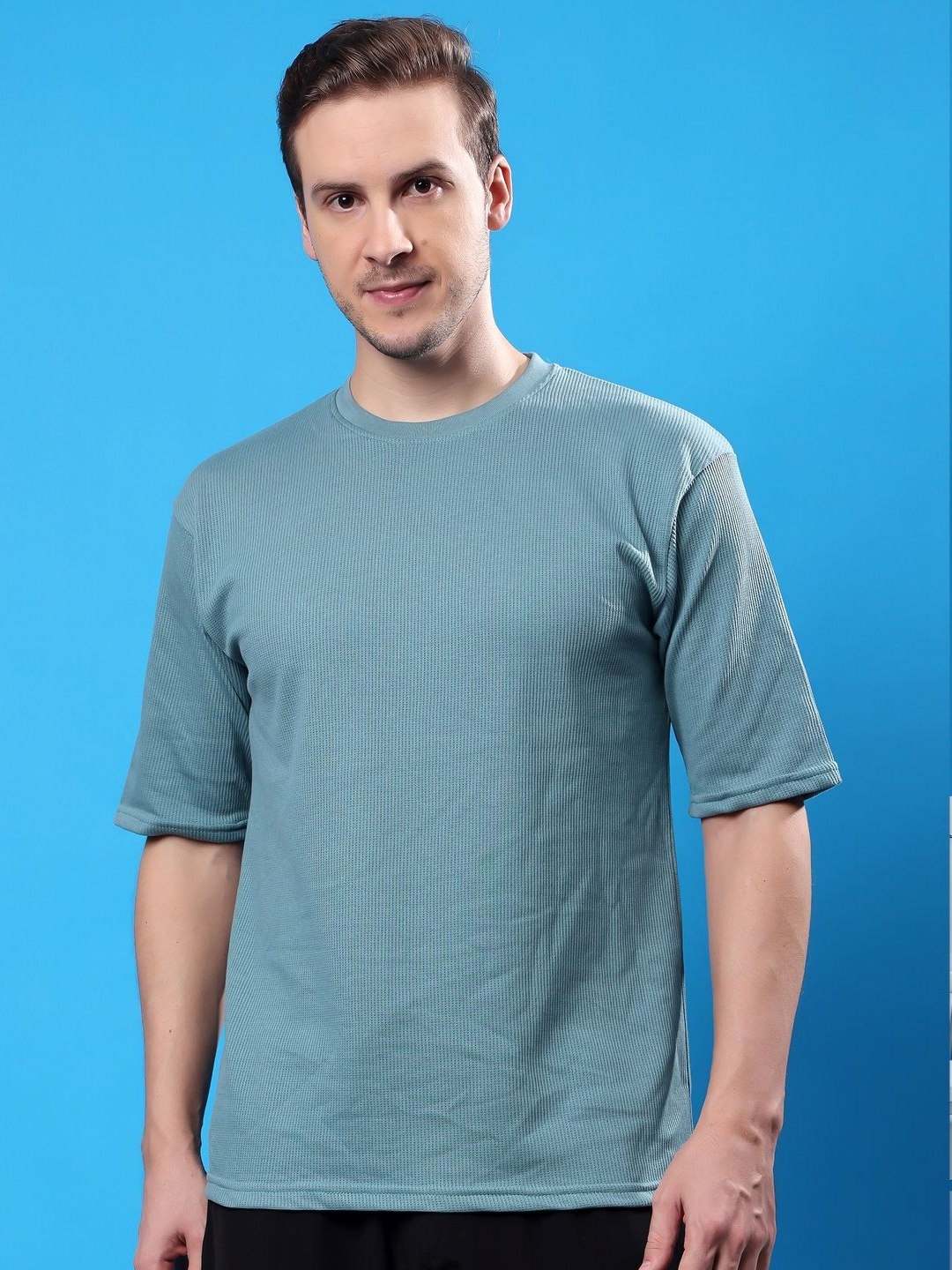 

madfrog Men Solid Round Neck Cotton Relaxed Fit T-shirt, Blue