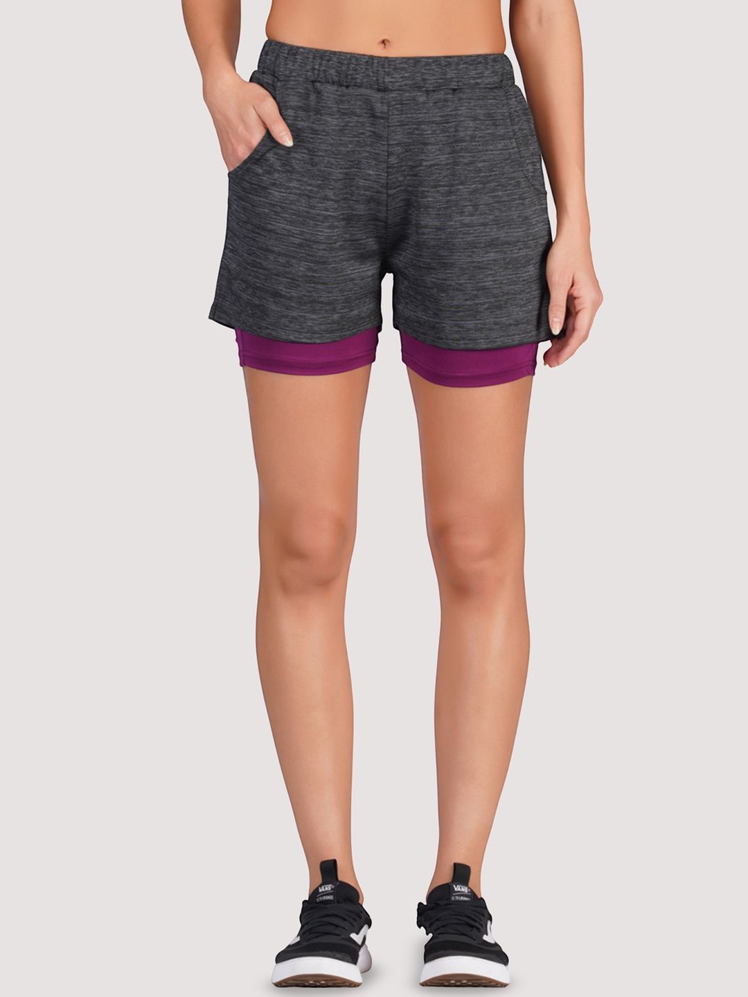 

Kyk Women Colourblocked Yoga Sports Shorts, Grey
