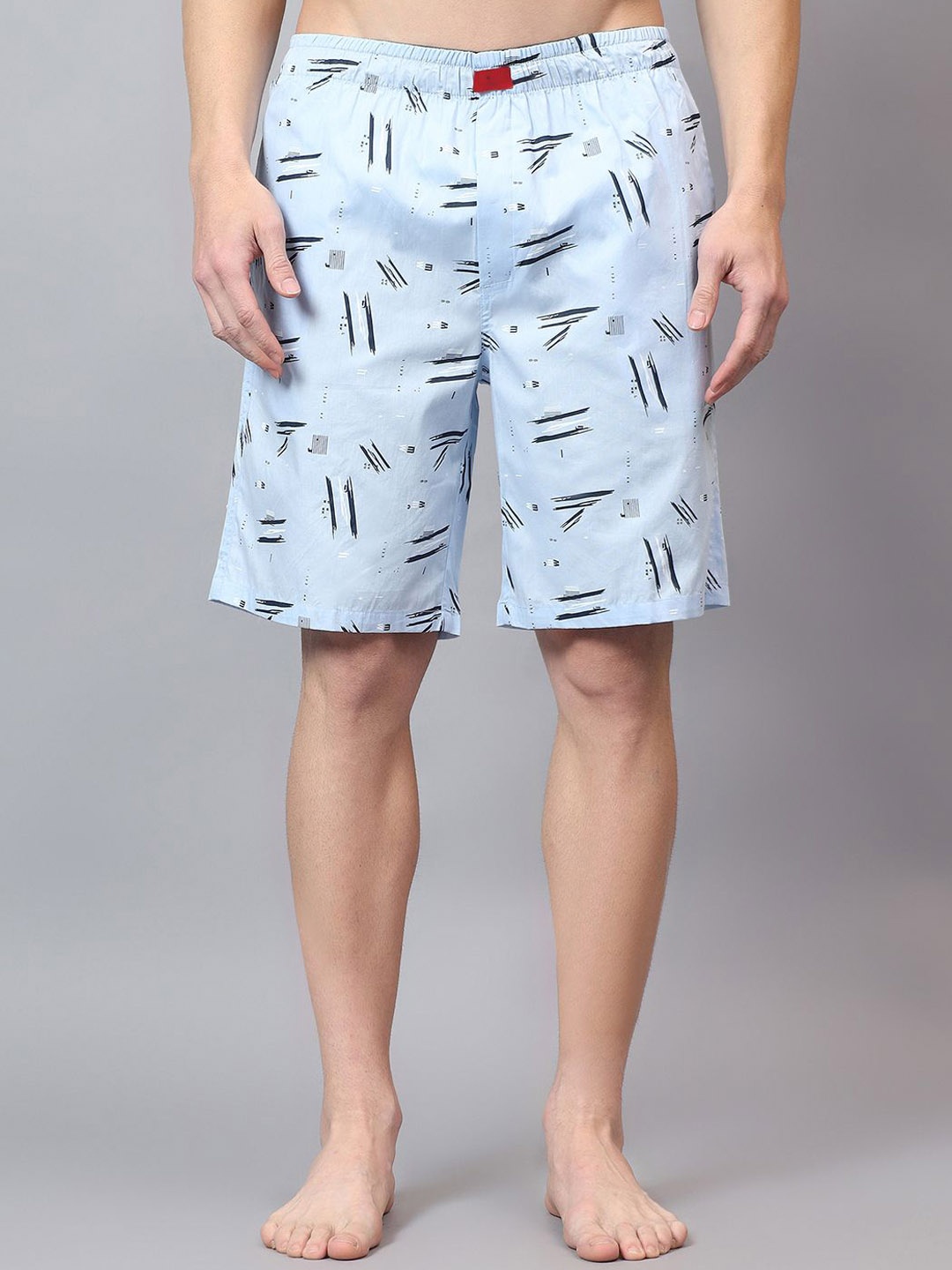 

Cantabil Men Printed Cotton Lounge Shorts, Blue