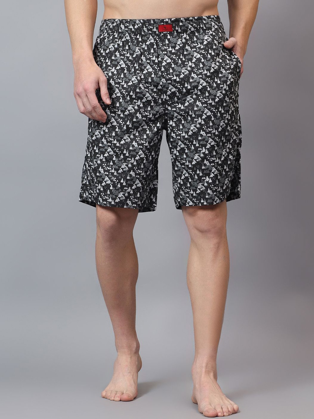 

Cantabil Men Printed Cotton Lounge Shorts, Black