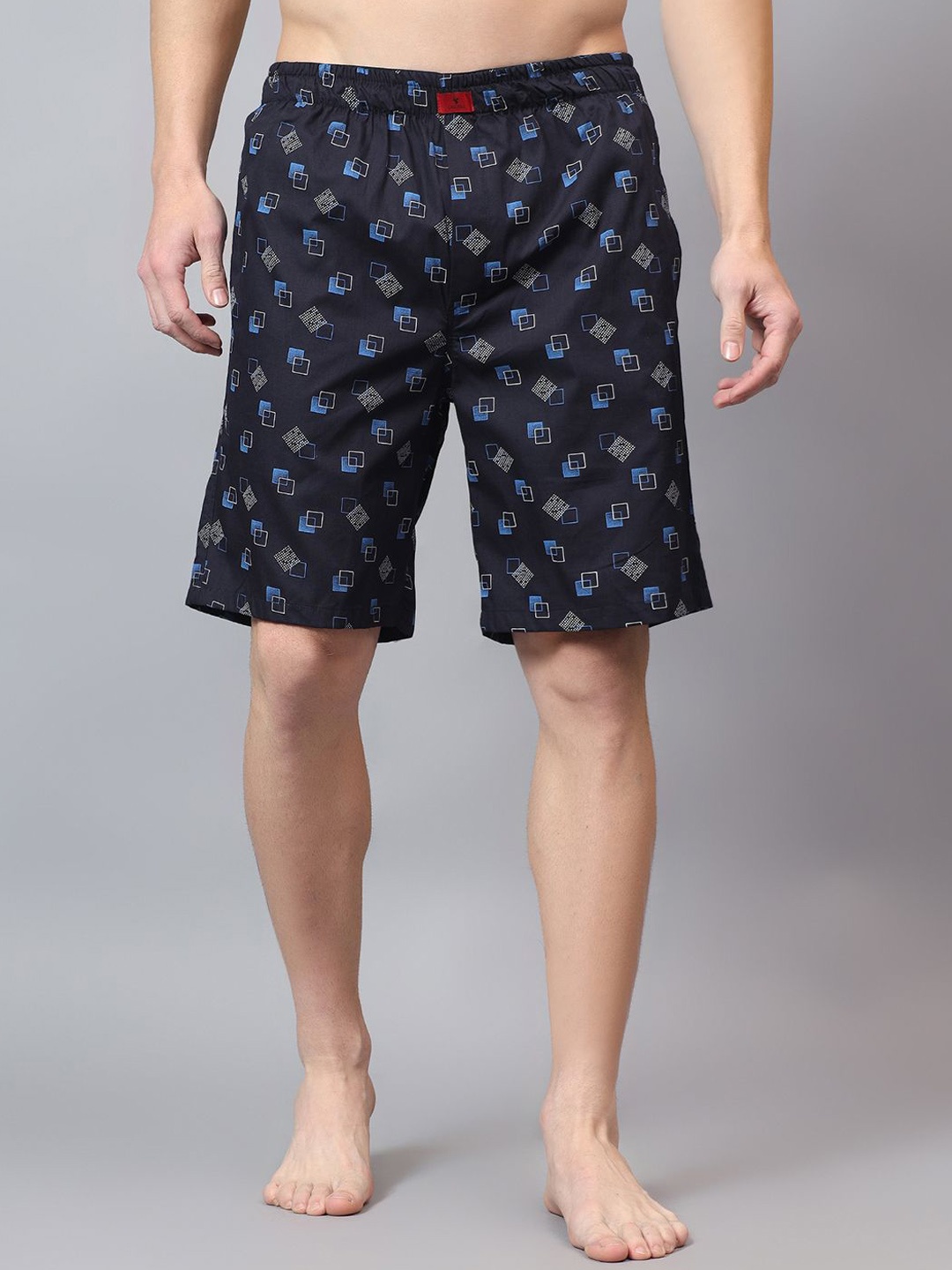 

Cantabil Men Printed Cotton Lounge Shorts, Navy blue