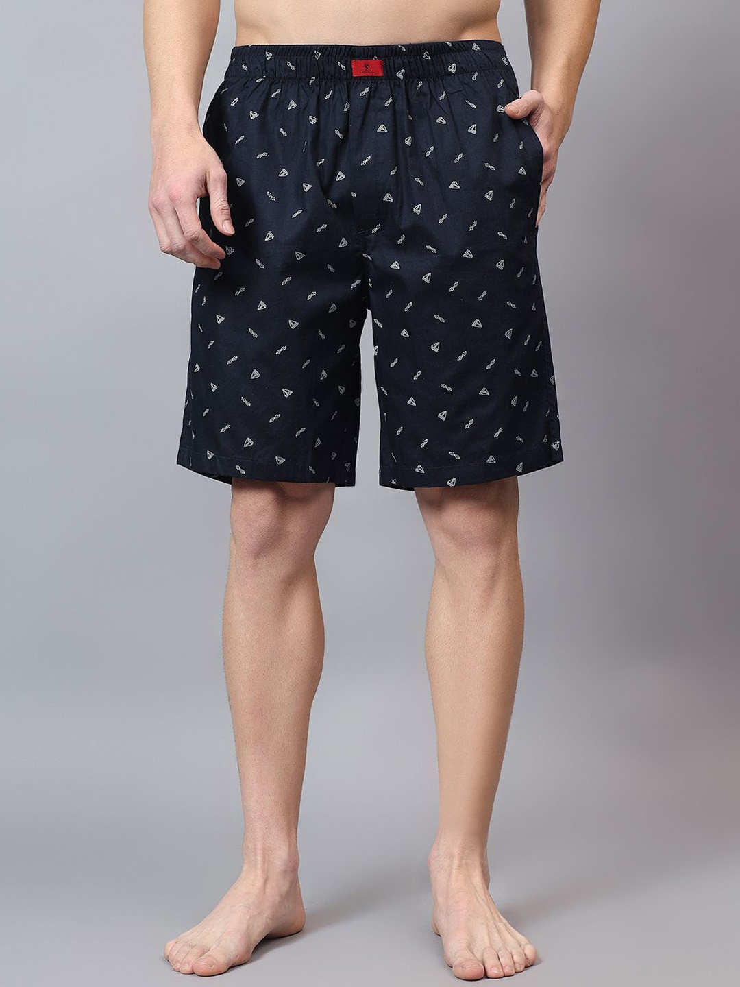 

Cantabil Men Printed Cotton Lounge Shorts, Navy blue