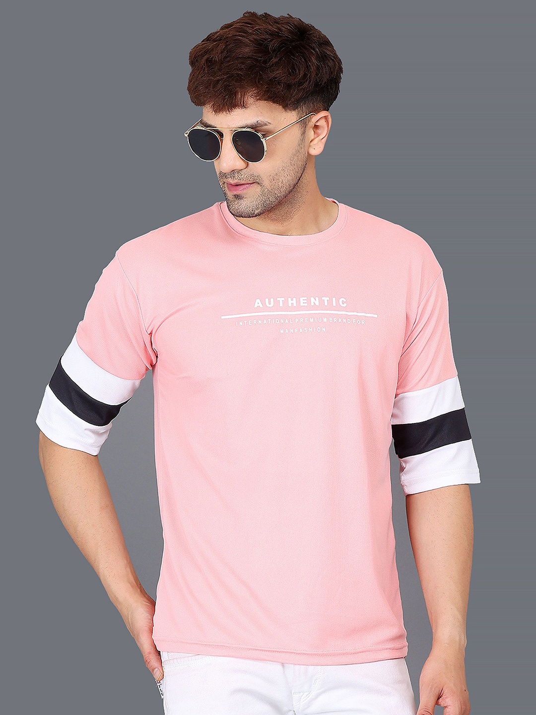 

WOXEN Men Typography Printed Round Neck Relaxed Fit T-shirt, Pink