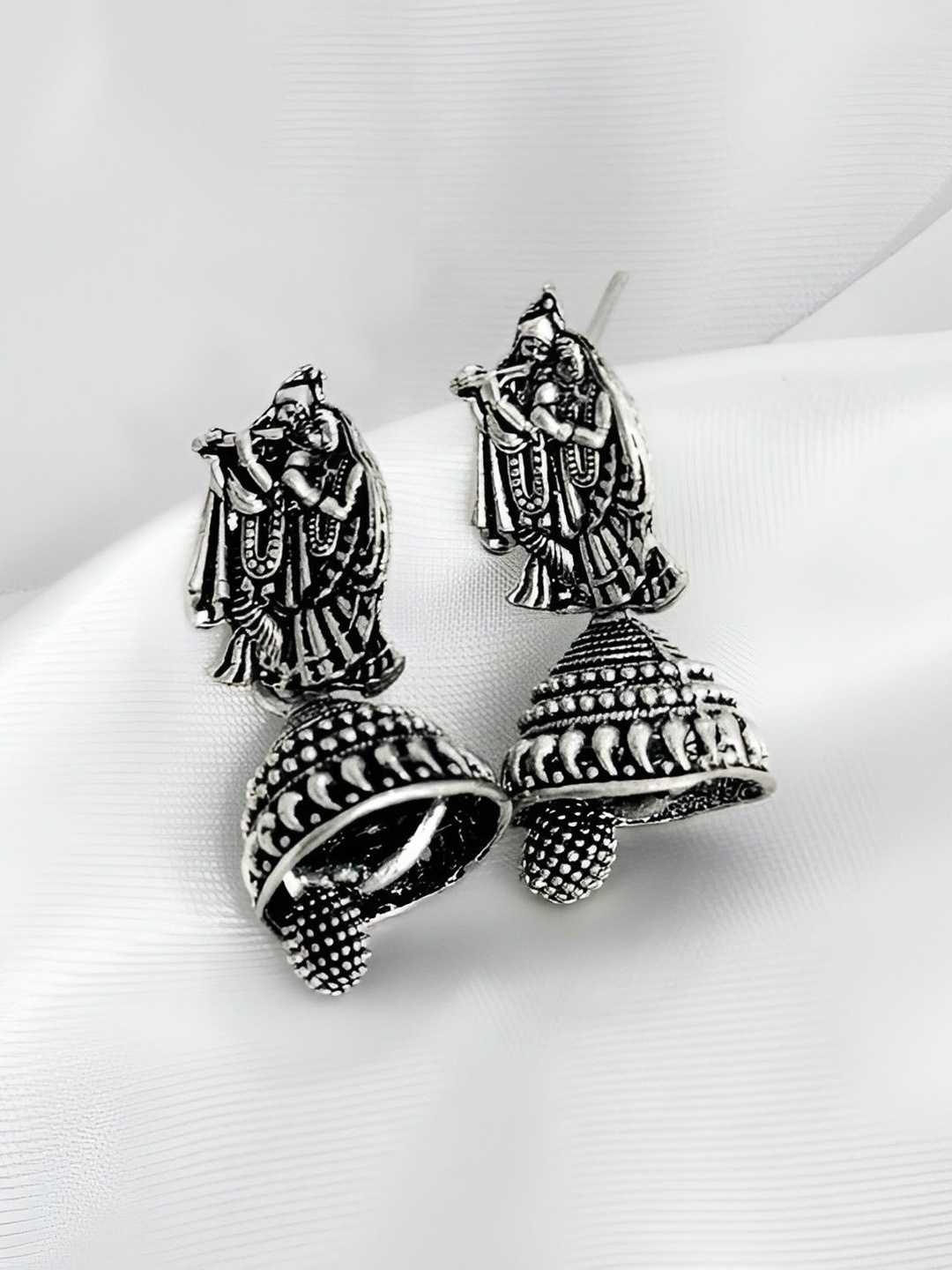 

JMBW INTERNATIONAL Contemporary Shaped Oxidised Jhumkas, Silver