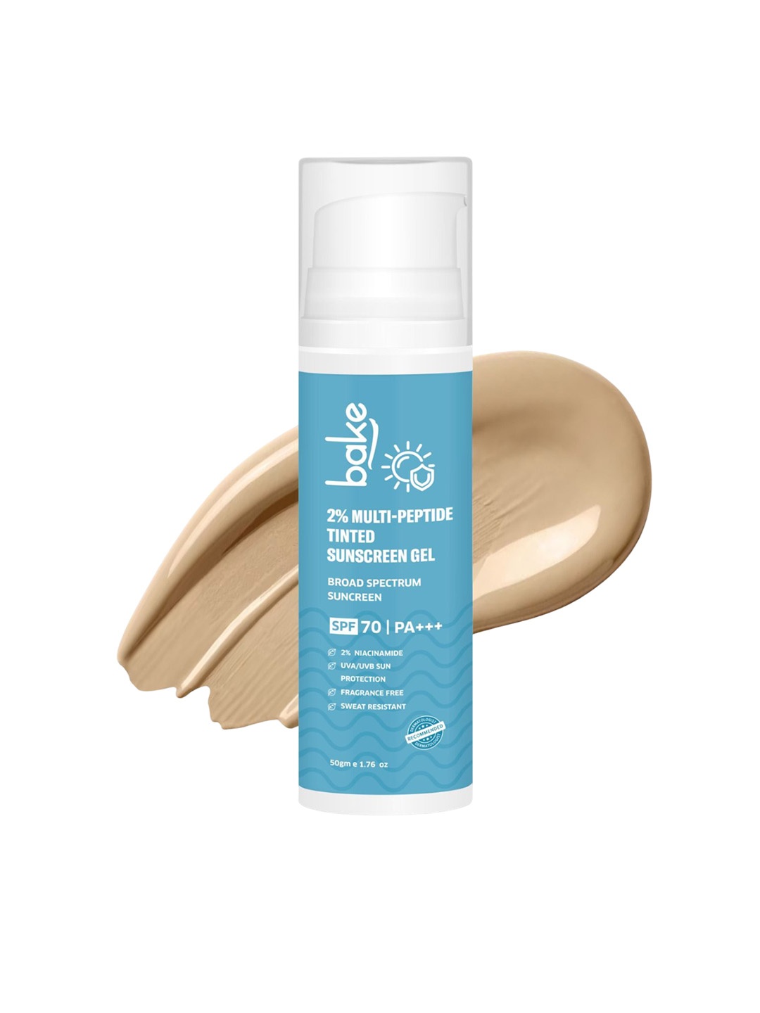 

BAKE 2% Multi Peptide SPF 70 Tinted Sunscreen Gel - 50g, Beige