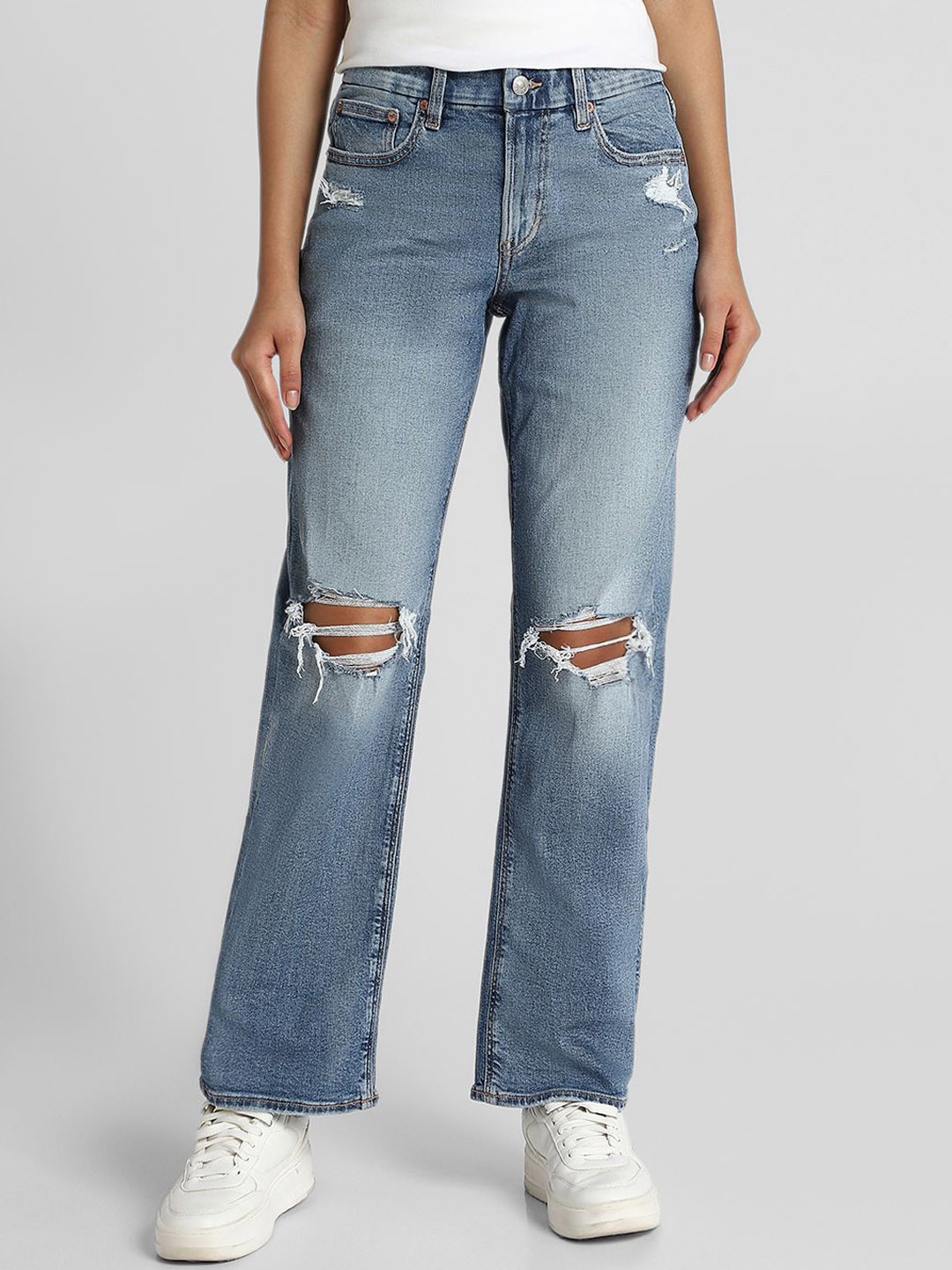 

AMERICAN EAGLE OUTFITTERS Women Slash Knee Heavy Fade Jeans, Blue