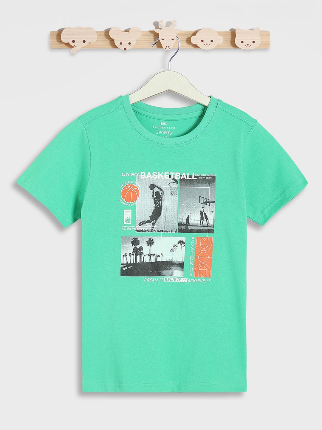 

Juniors by Babyshop Boys Graphic Printed Round Neck Cotton T-shirt, Green