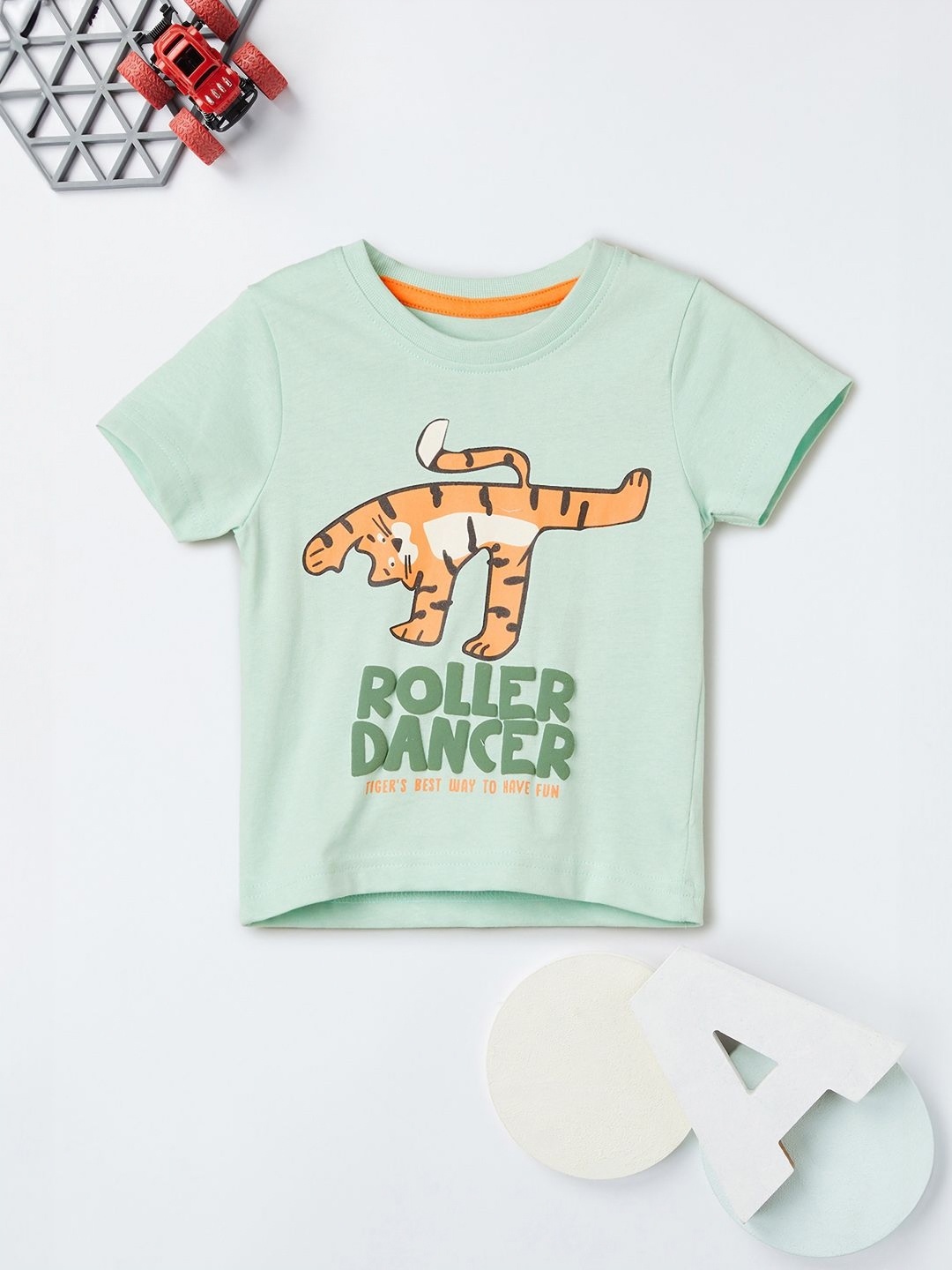 max Boys Typography Printed Round Neck Cotton T-shirt, Green