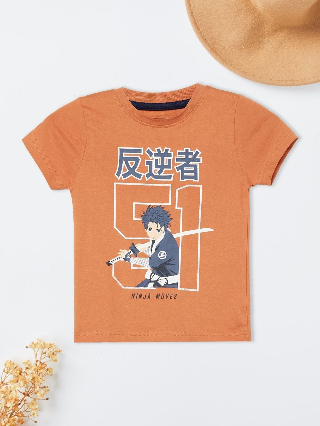 

max Boys Naruto Graphic Printed Round Neck Cotton T-shirt, Orange