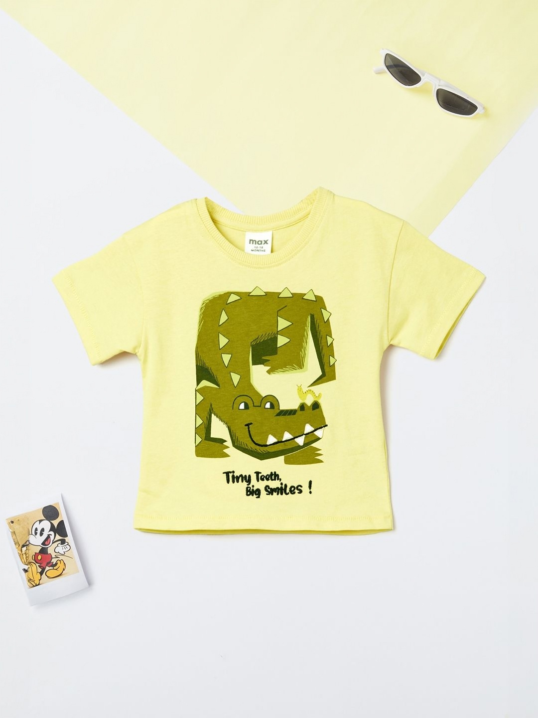 

max Boys Graphic Printed Round Neck Cotton T-shirt, Yellow