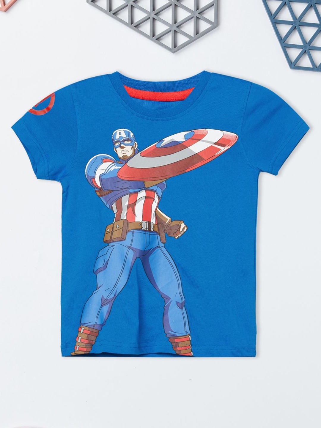 

max Boys Captain America Graphic Printed Round Neck Cotton T-shirt, Blue
