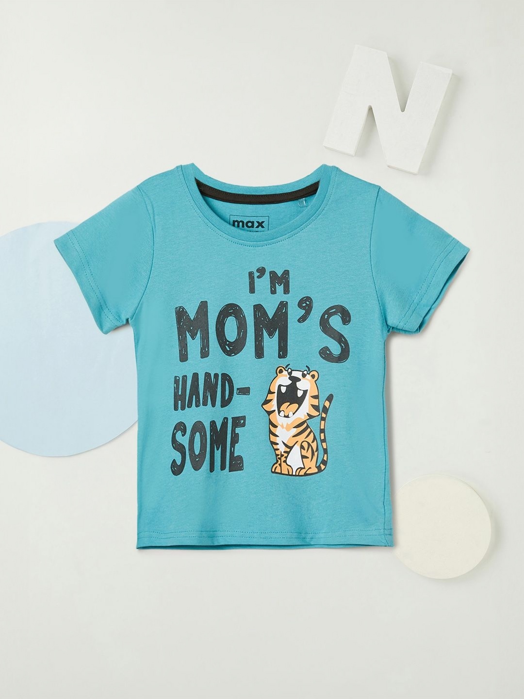 

max Boys Typography Printed Round Neck Cotton T-shirt, Blue