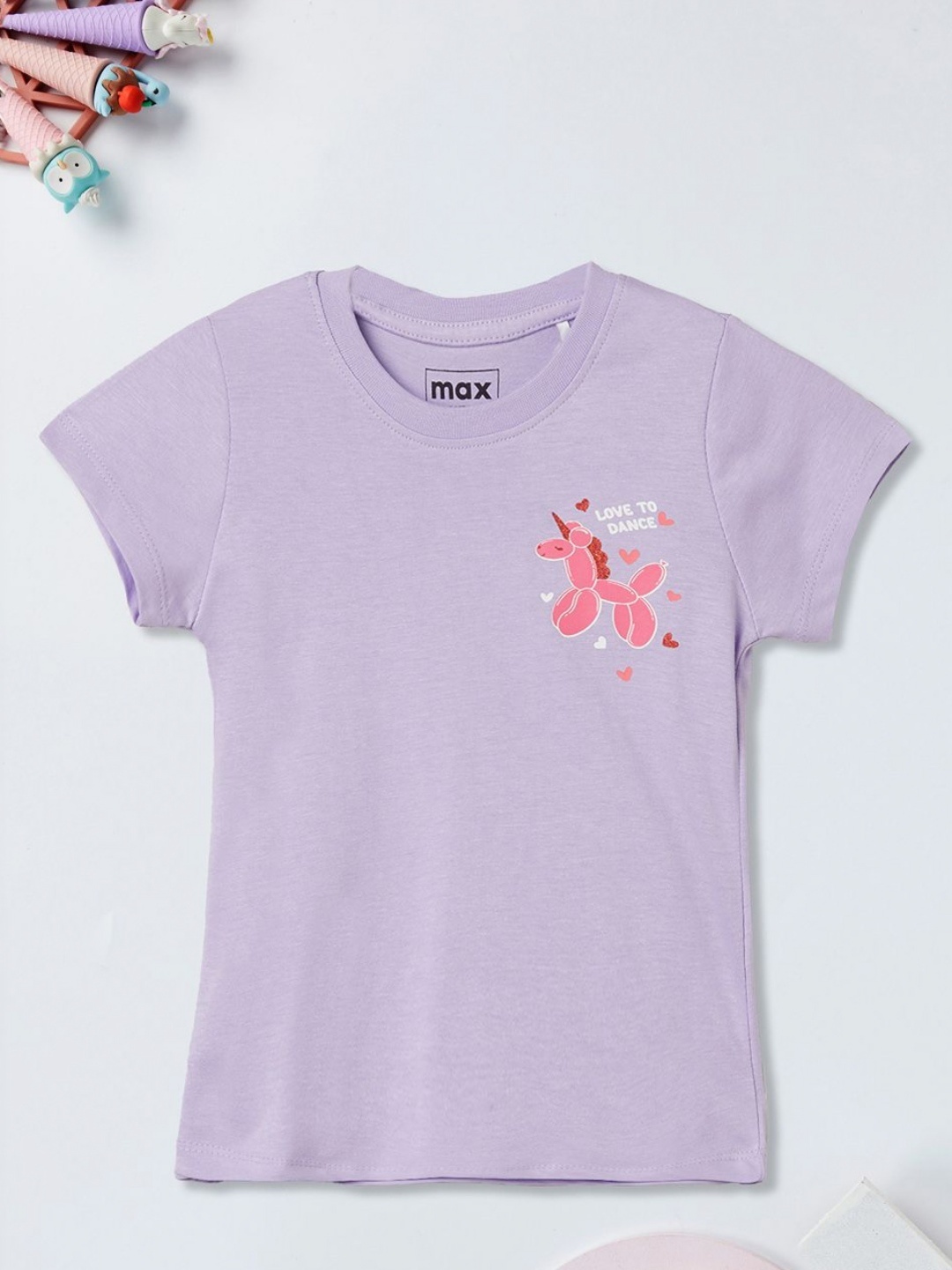 

max Girls Graphic Printed Round Neck Cotton T-shirt, Lavender