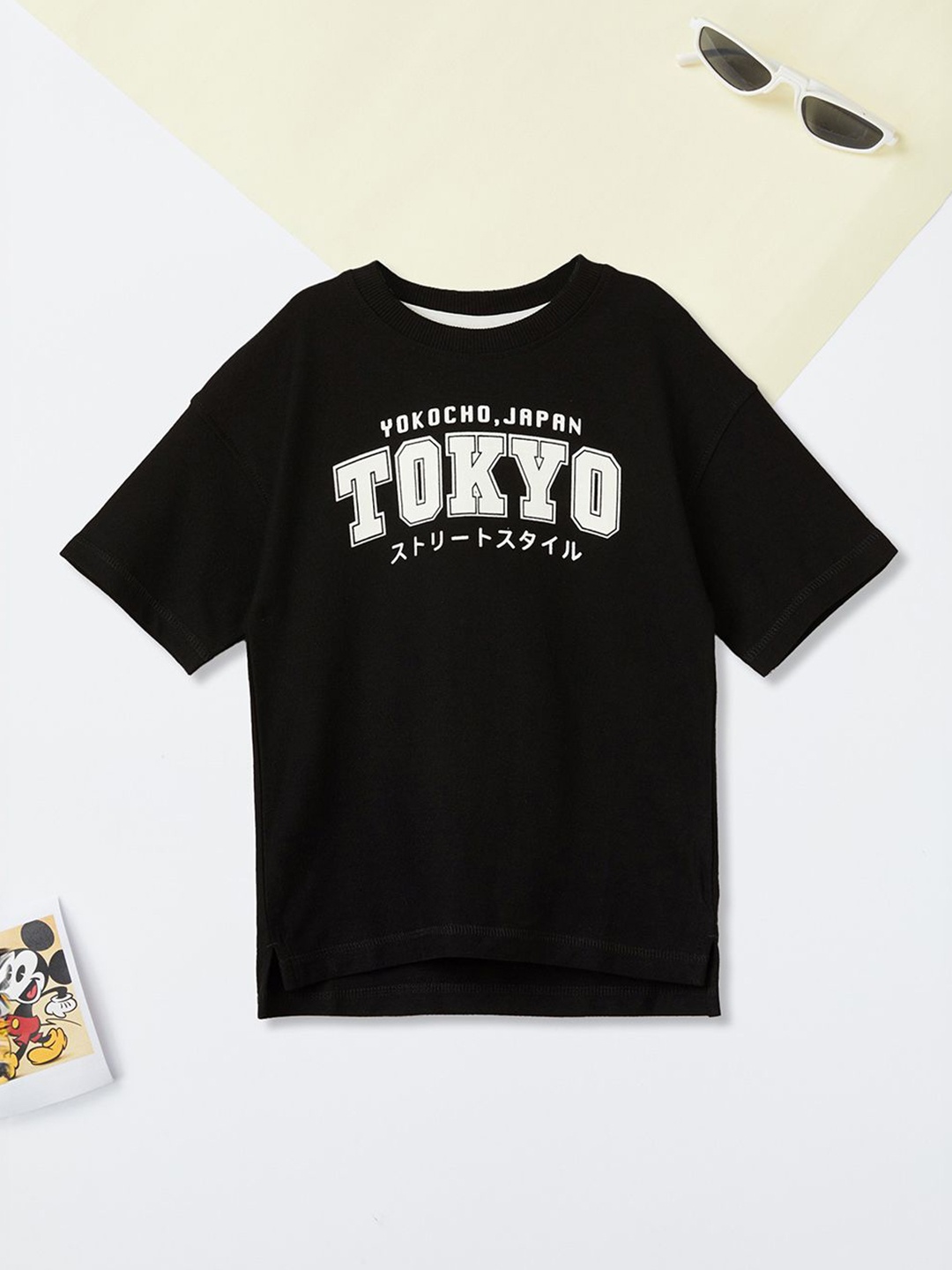 

max Boys Typography Printed Round Neck Cotton T-shirt, Black