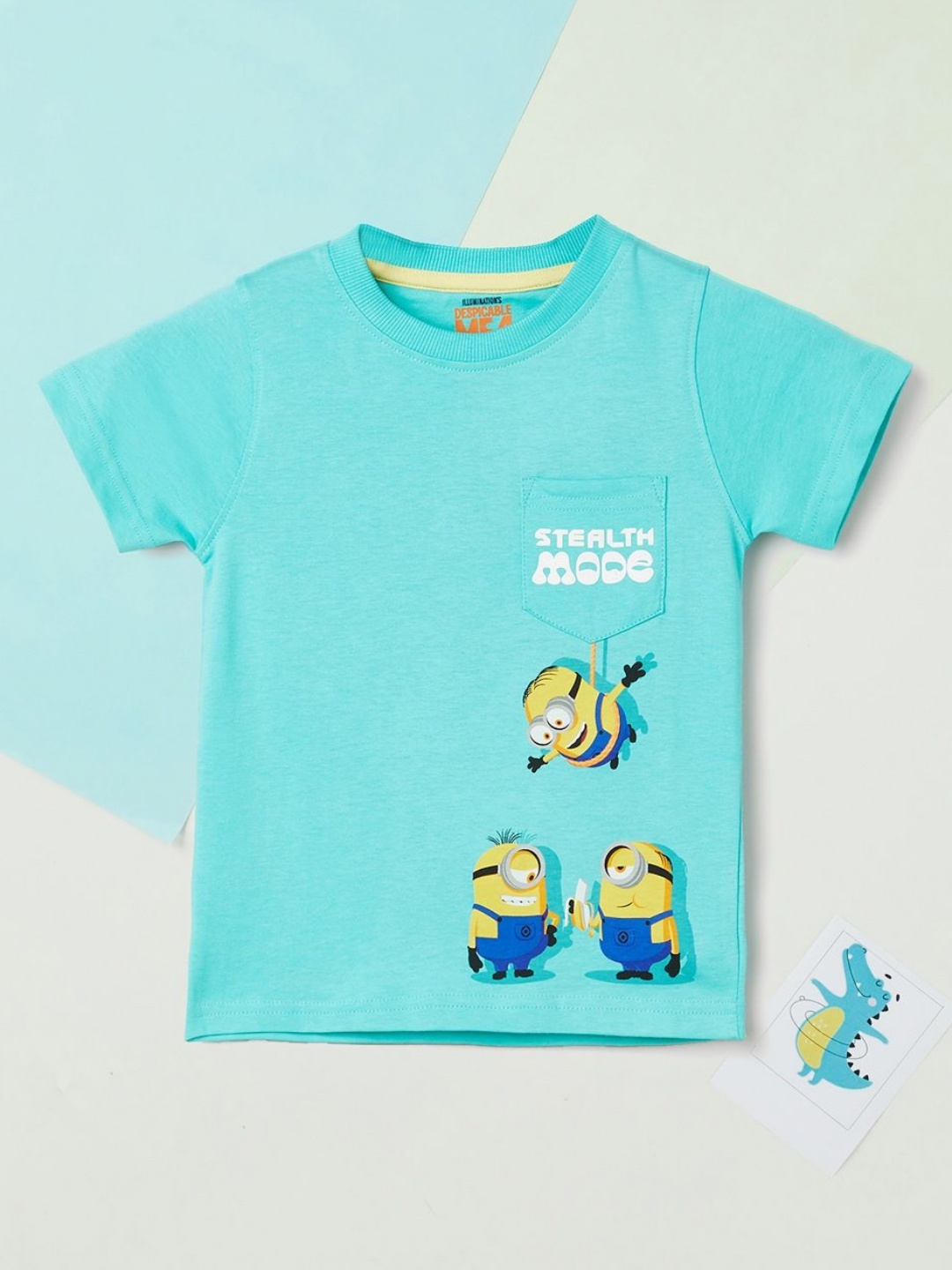 

max Boys Graphic Minions Printed Pure Cotton Casual T-shirt, Turquoise blue