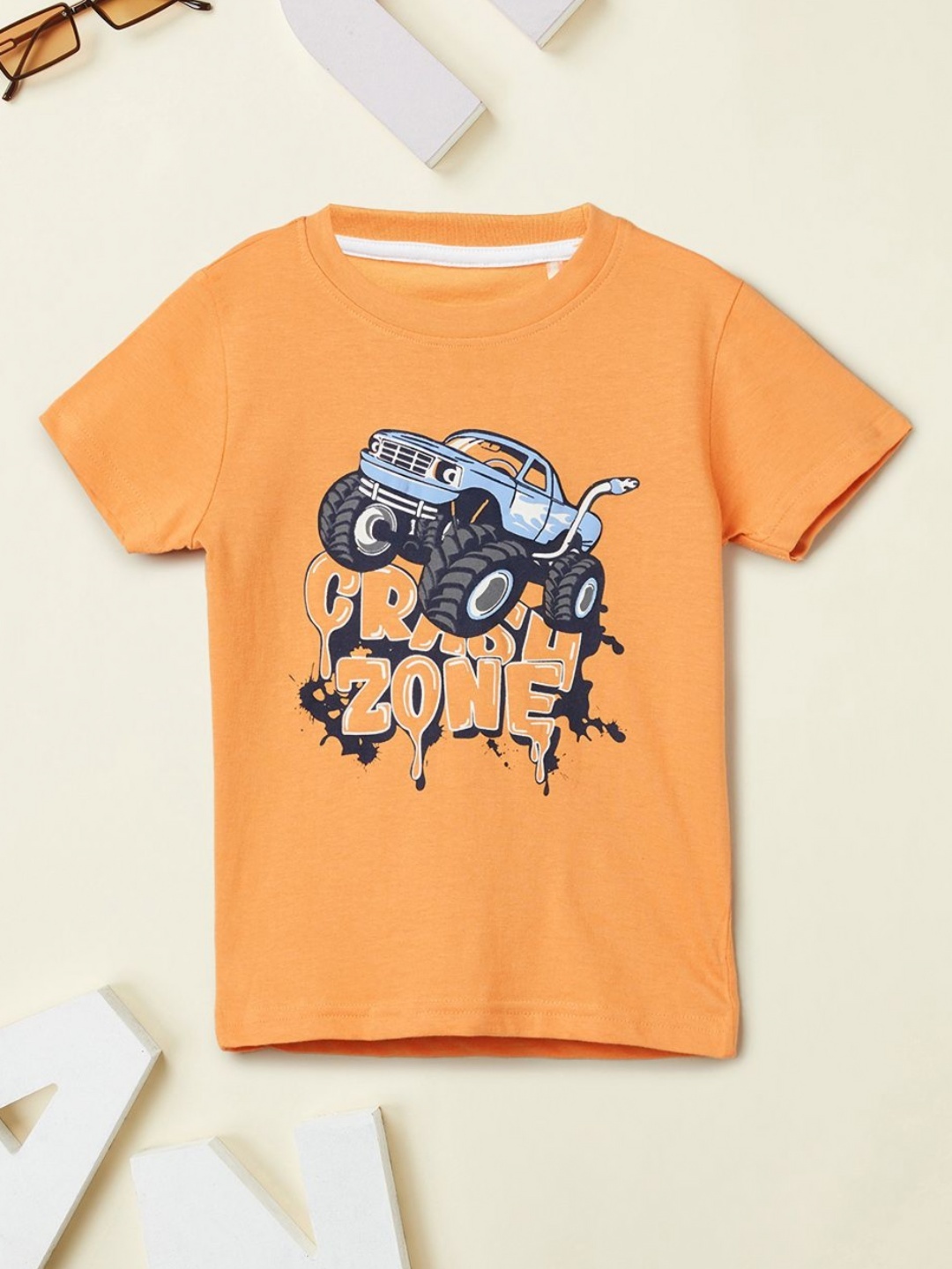 

max Boys Graphic Printed Round Neck Cotton T-shirt, Orange