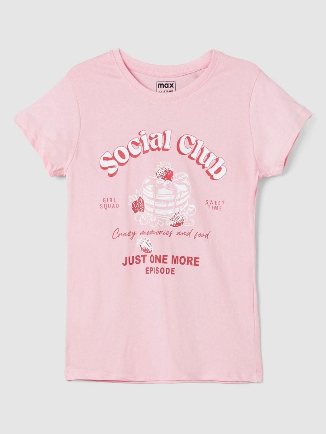 

max Girls Typography Printed Round Neck Cotton T-shirt, Pink