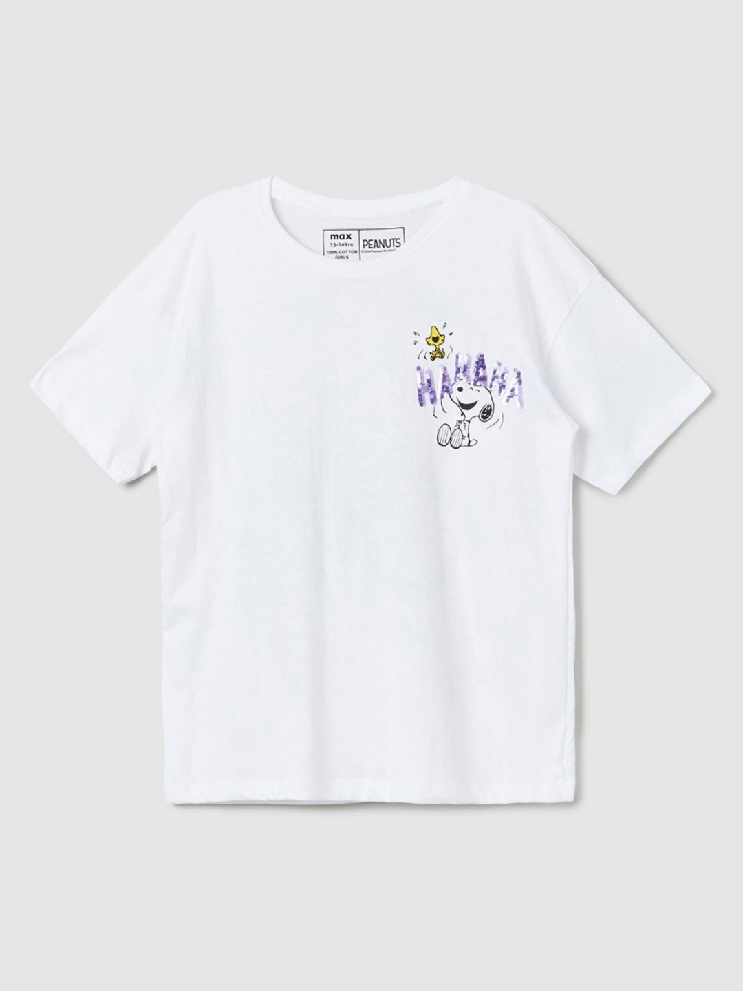 

max Girls Snoopy Typography Printed Round Neck Cotton T-shirt, White