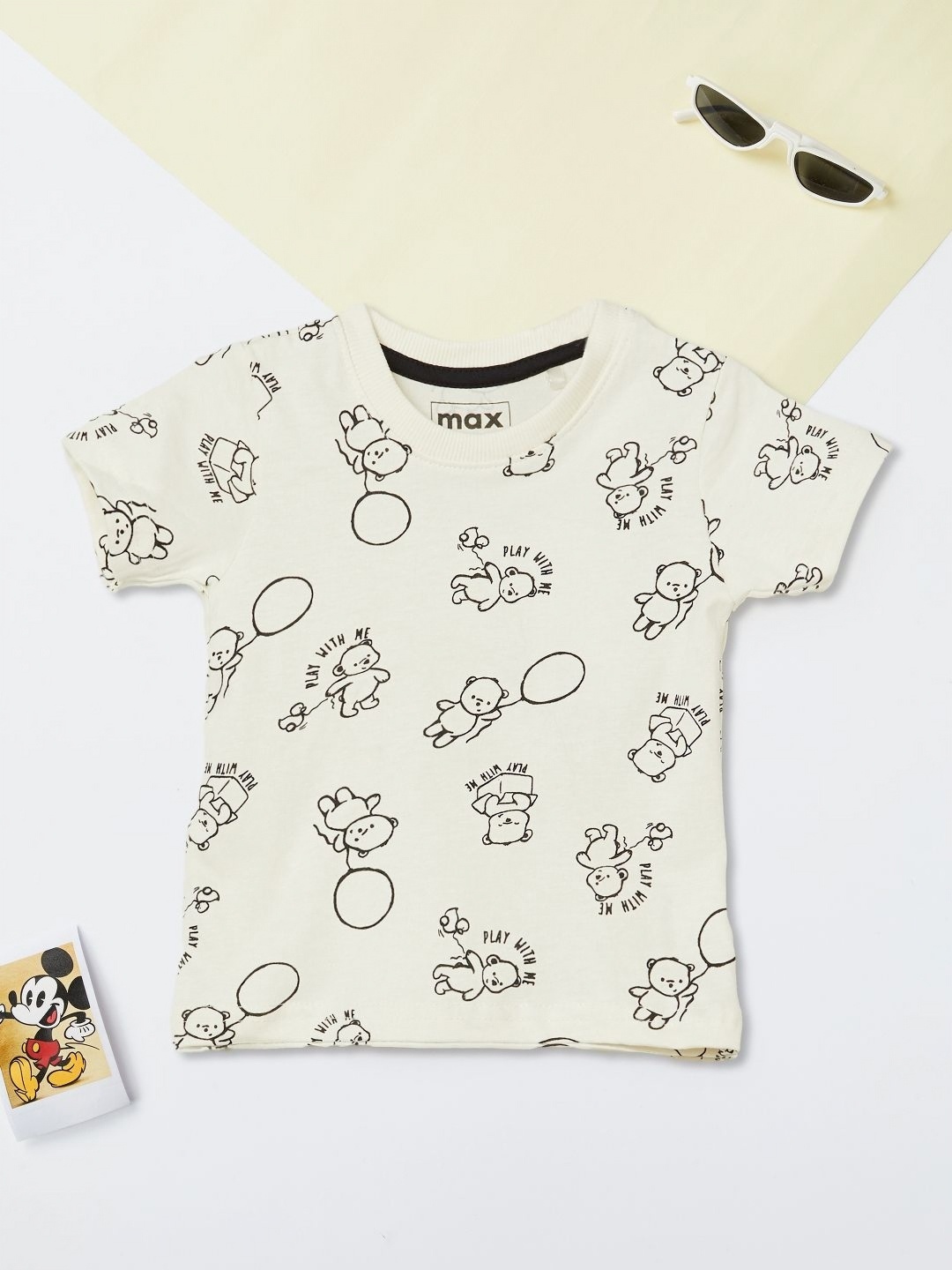 

max Boys Conversational Printed Round Neck Cotton T-shirt, Beige