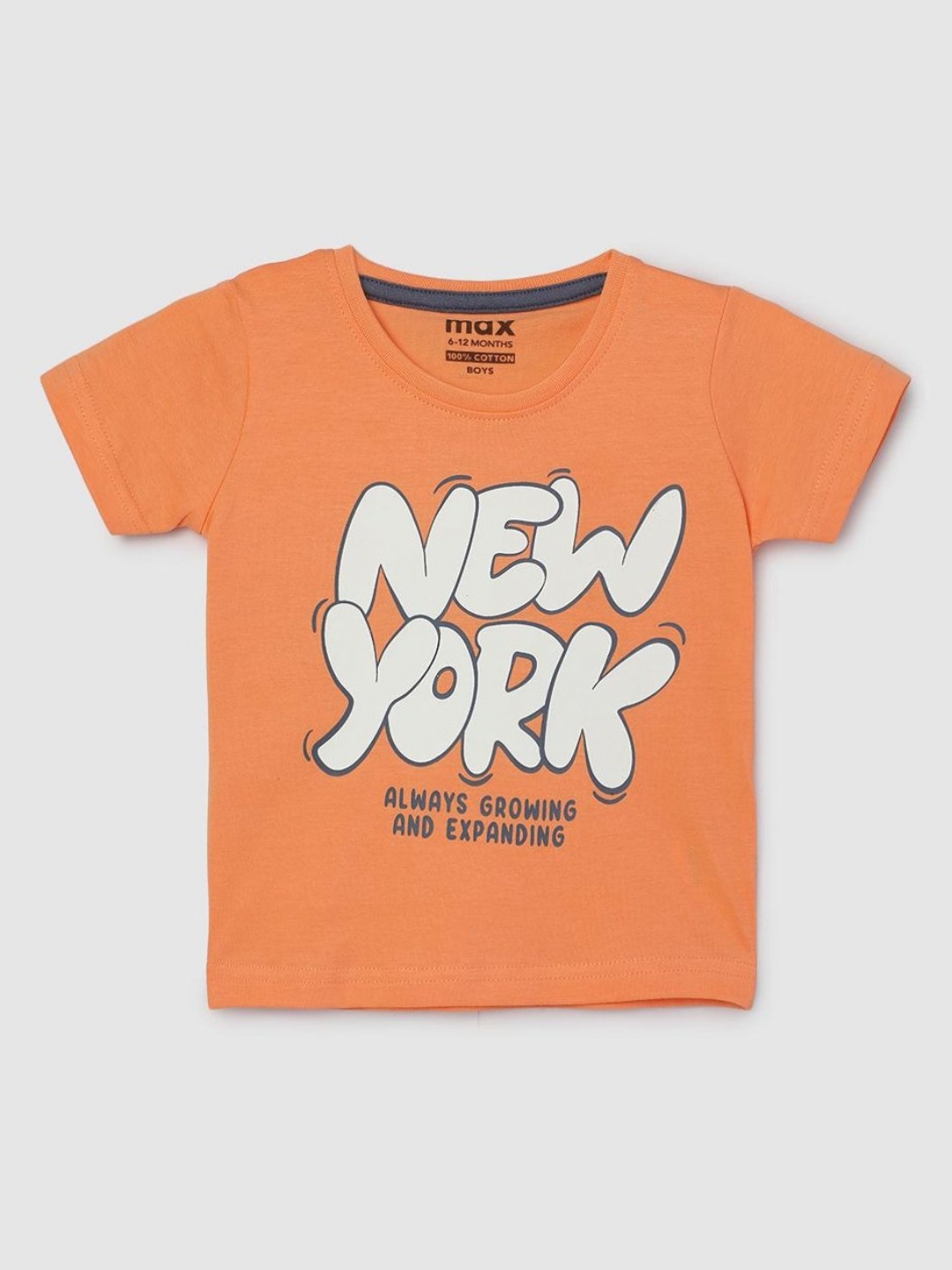 

max Boys Typography Printed Round Neck Cotton T-shirt, Orange