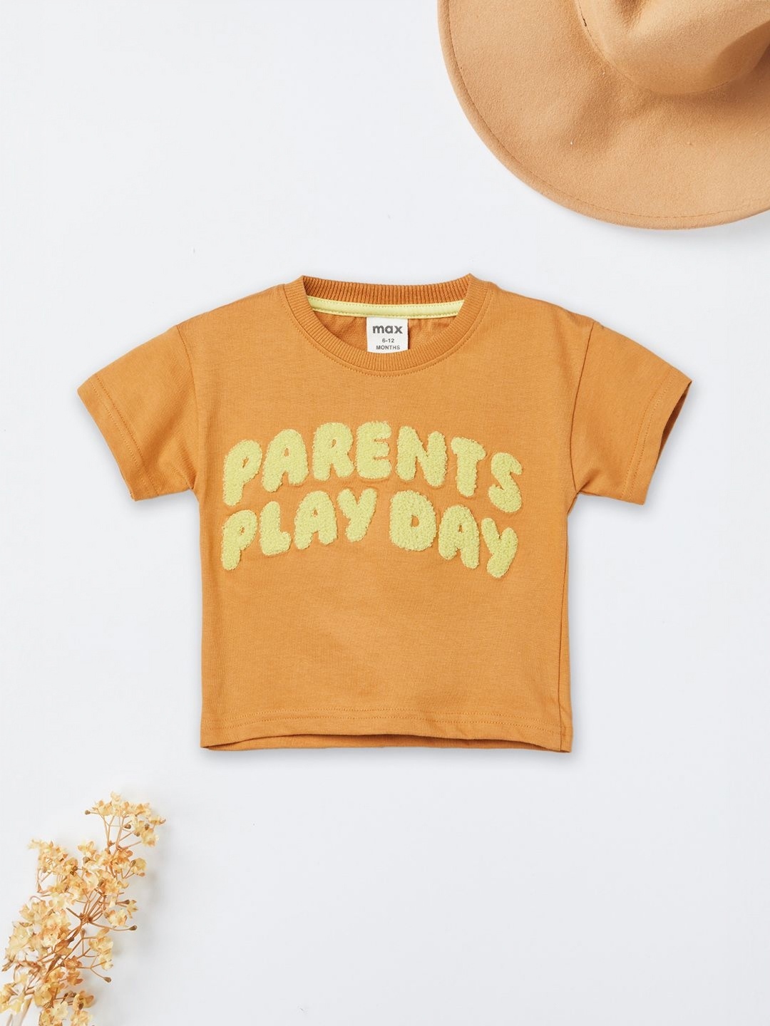 

max Boys Typography Printed Round Neck Cotton T-shirt, Orange