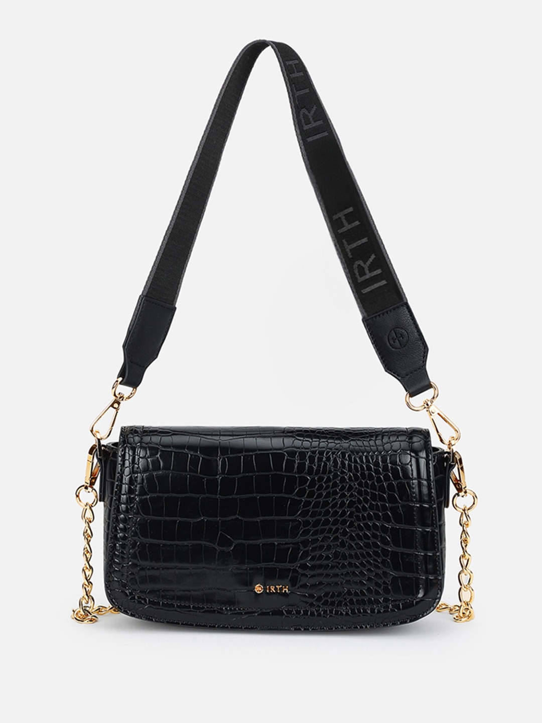 

IRTH Animal Textured Structured Shoulder Bag With Coin Pocket, Black