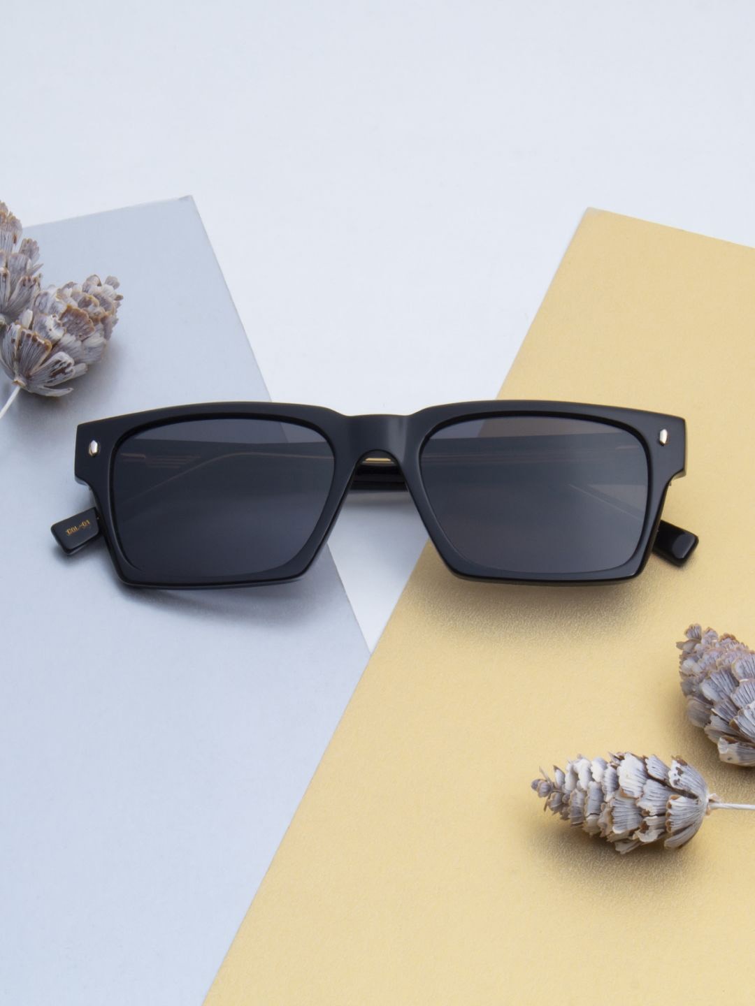 

Ted Smith Unisex Black Wayfarer Premium Acetate Sunglasses with Polarised Lens