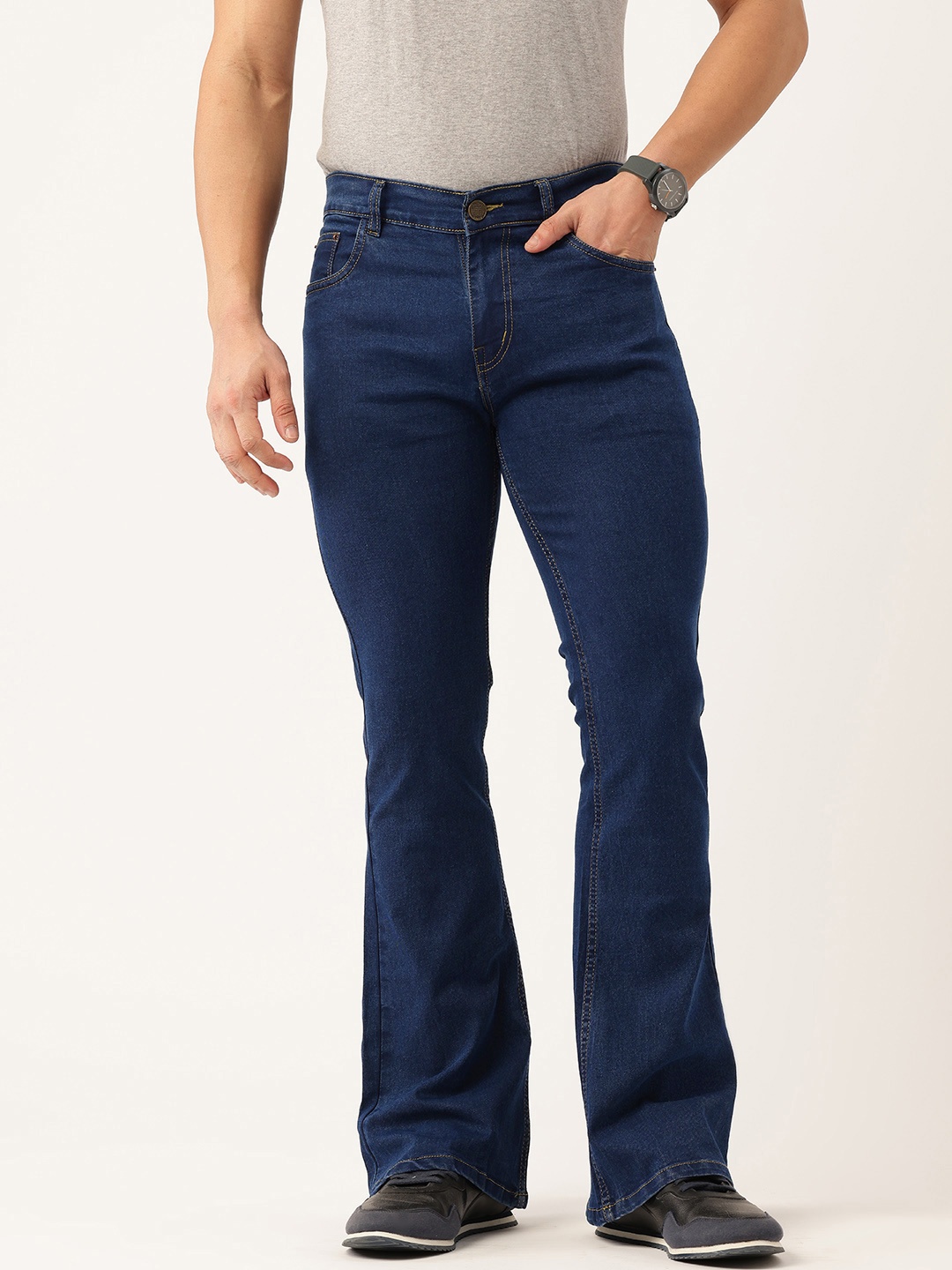 

PARIS HAMILTON Men Bootcut Acid Wash Stretchable Jeans, Blue
