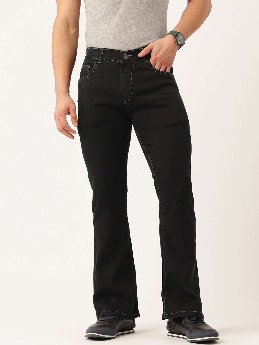 

PARIS HAMILTON Men Bootcut Stretchable Jeans, Black