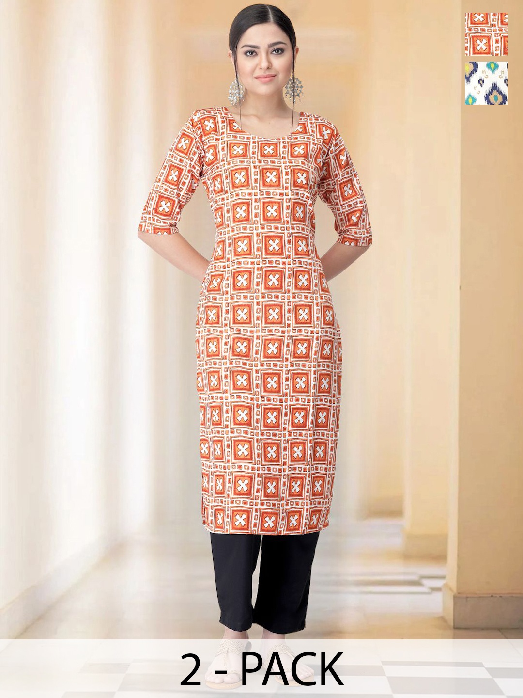 

7Threads Women Ethnic Motifs Printed Regular Kurta with Trousers, Orange