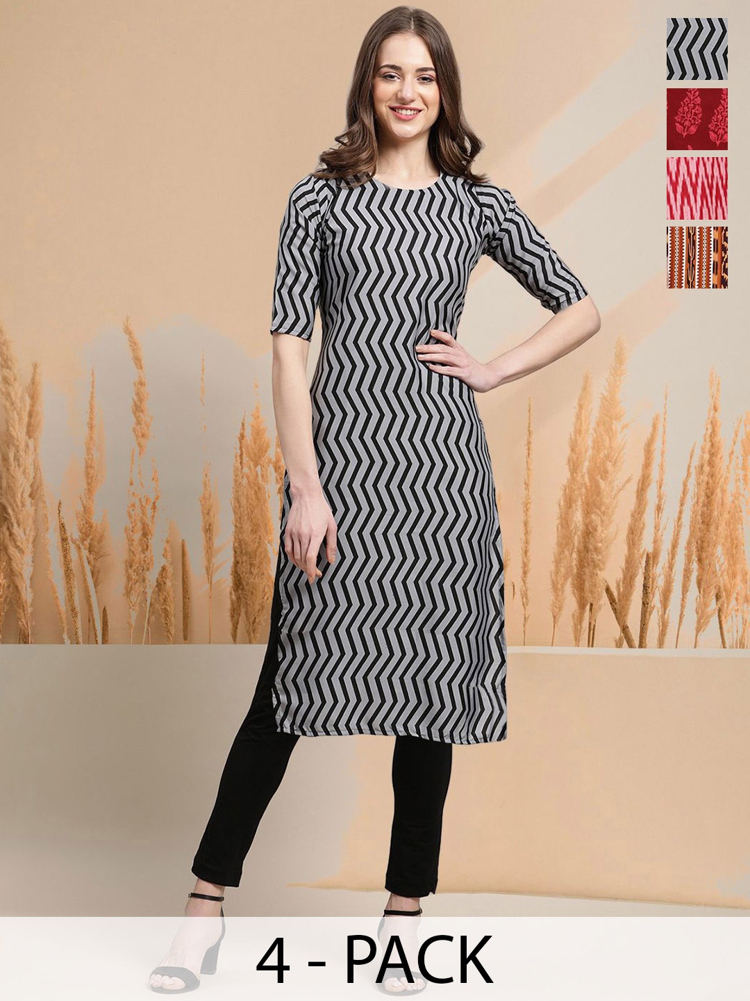 

7Threads Women Ethnic Motifs Printed Sequinned Floral Crepe Kurta, Multi