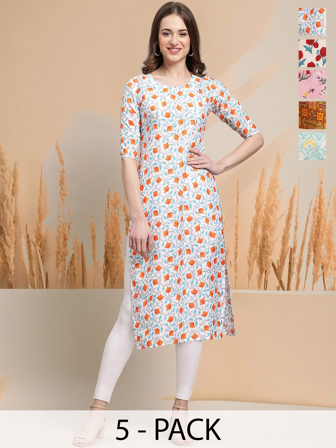 7Threads Women Ethnic Motifs Printed Thread Work Floral Crepe Kurta, Multi