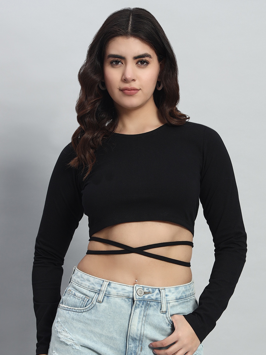 

N1F FASHION Women Cotton Styled Back Top, Black