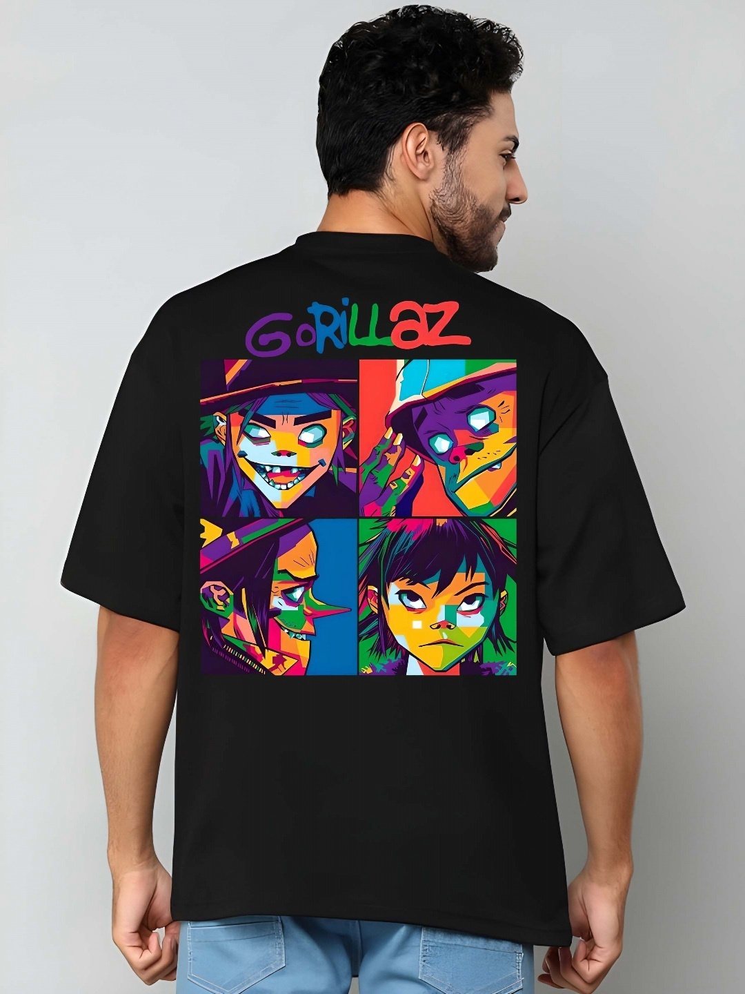 

KAIDO Men Graphic Printed Round Neck Cotton Oversized T-shirt, Black