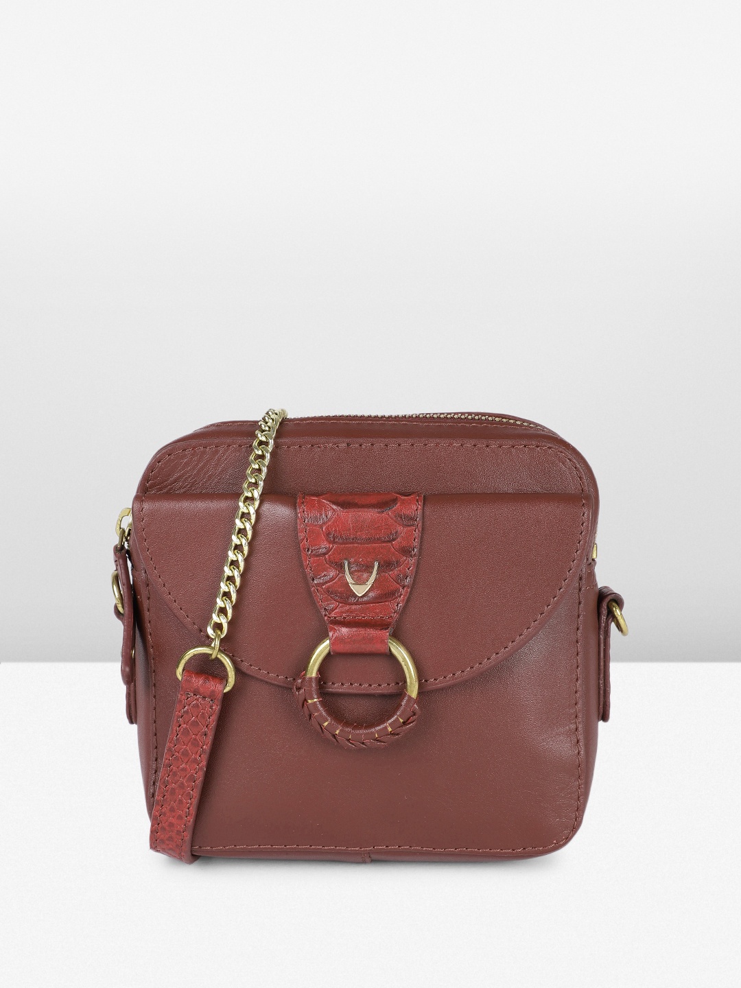 

Hidesign Textured Leather Structured Sling Bag, Maroon