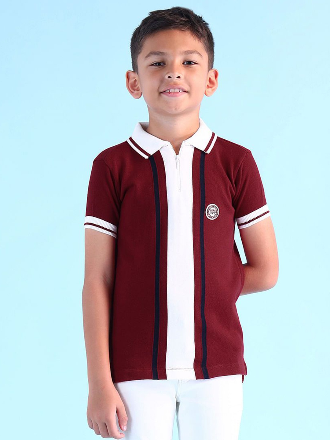 

U.S. Polo Assn. Kids Boys Striped Polo Collar Cotton T-shirt, Red