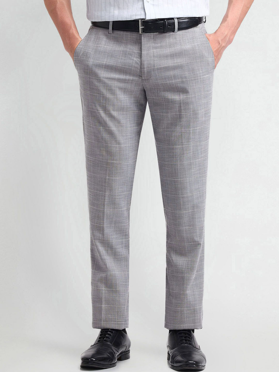 

Arrow Men Checked Classic Slim Fit Formal Trousers, Grey