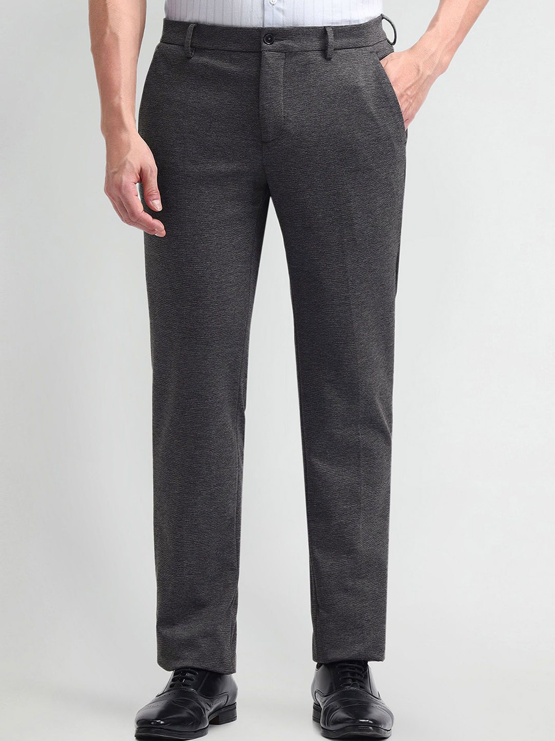 

Arrow Men Classic Textured Slim Fit Formal Trouser, Grey