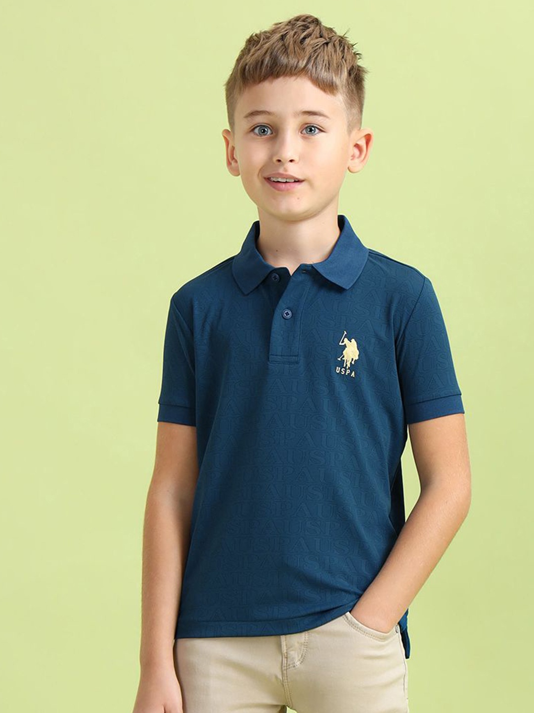

U.S. Polo Assn. Kids Boys Typography Printed Polo Collar T-shirt, Blue