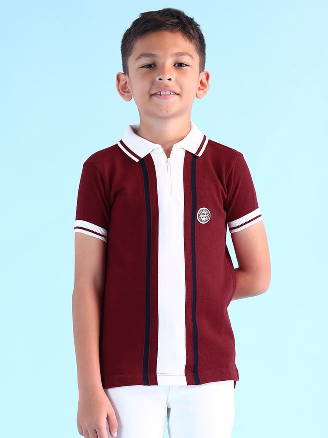 

U.S. Polo Assn. Kids Boys Striped Polo Collar Cotton T-shirt, Red