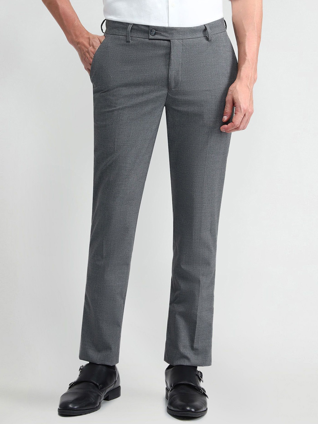 

Arrow Men Classic Regular Fit Mid-Rise Formal Trouser, Grey