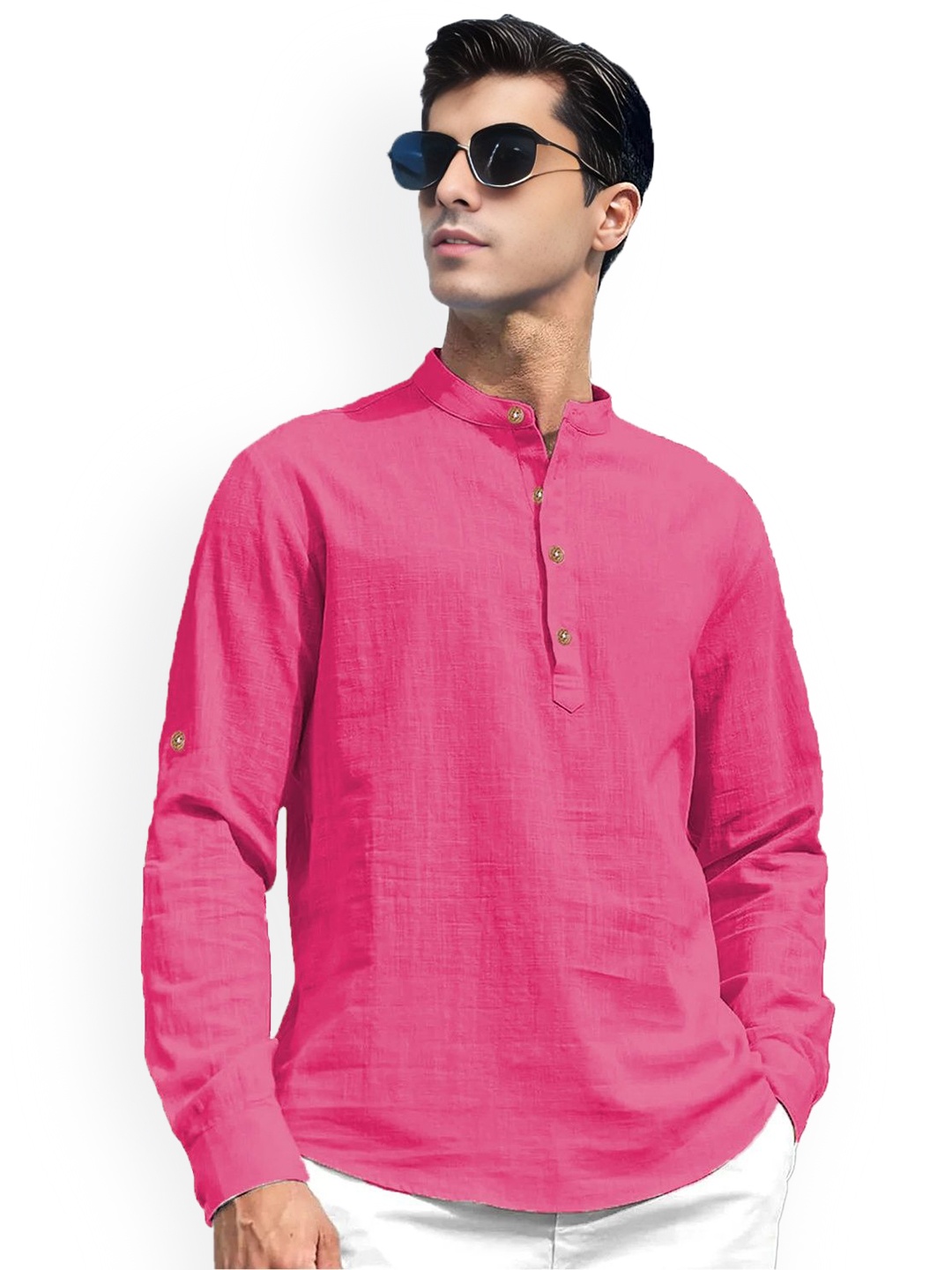 

univibe Mandarin Collar Short Kurta, Pink