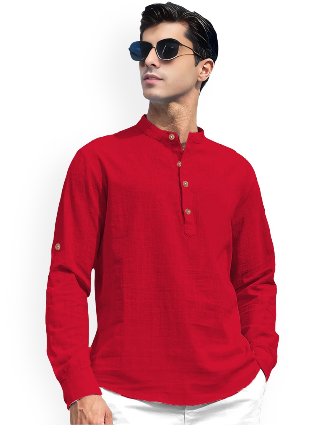 

univibe Mandarin Collar Short Kurta, Red