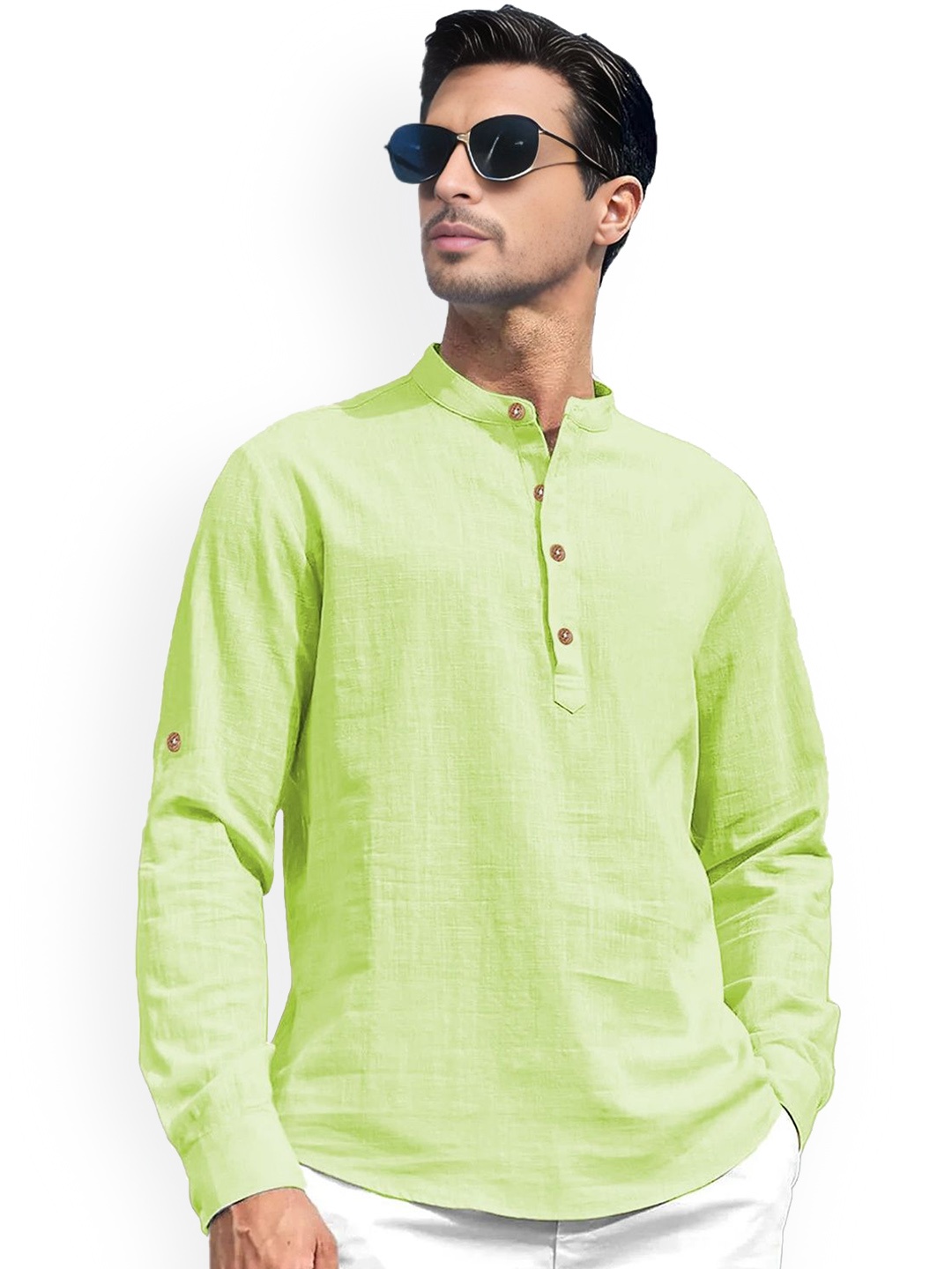 

univibe Mandarin Collar Short Kurta, Sea green