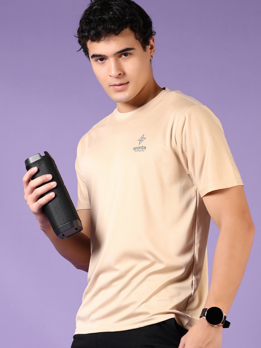 

V-Mart Men Solid Round Neck T-shirt, Taupe