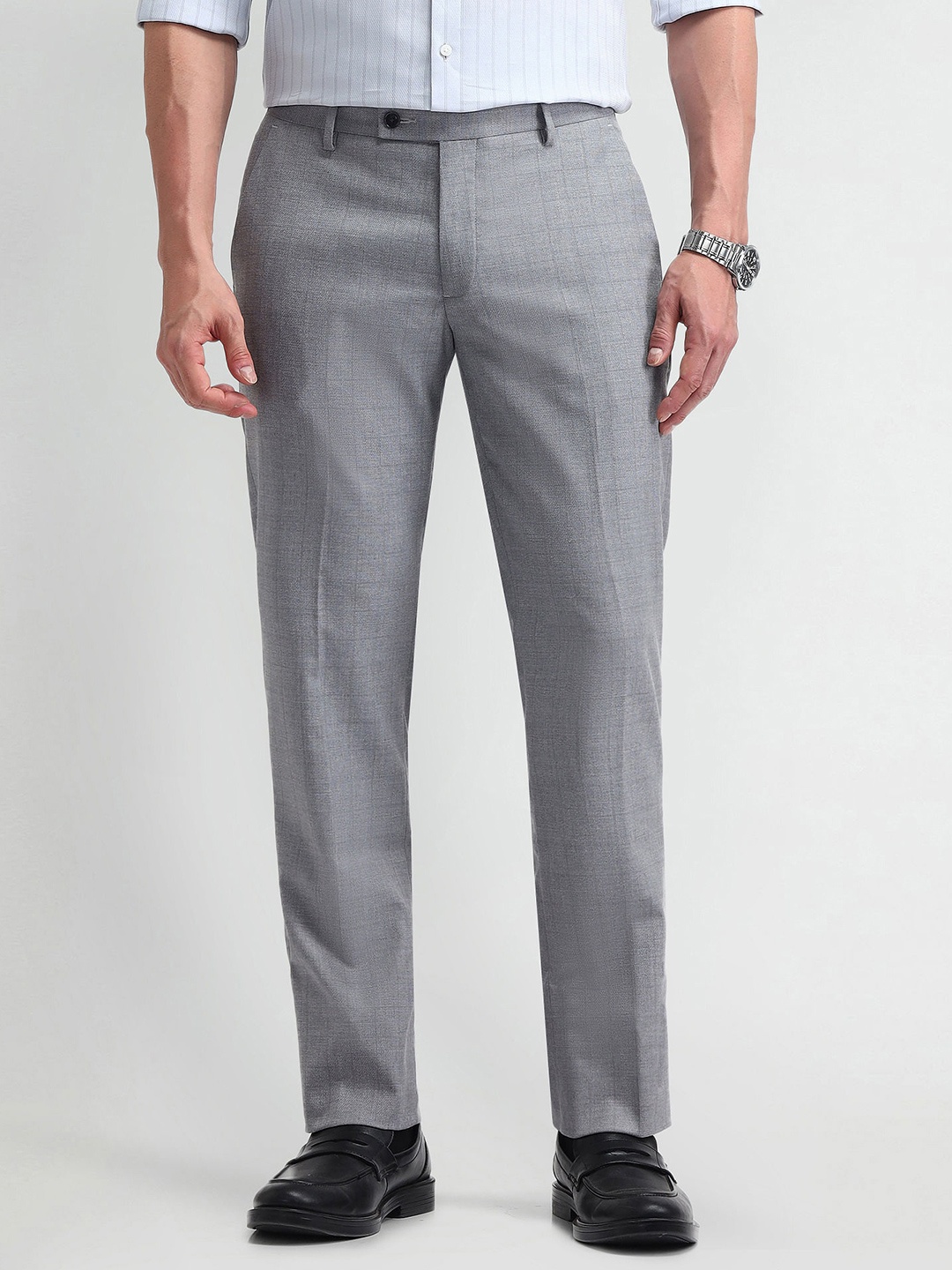 

Arrow Tapered Fit Mid Rise Trousers, Grey