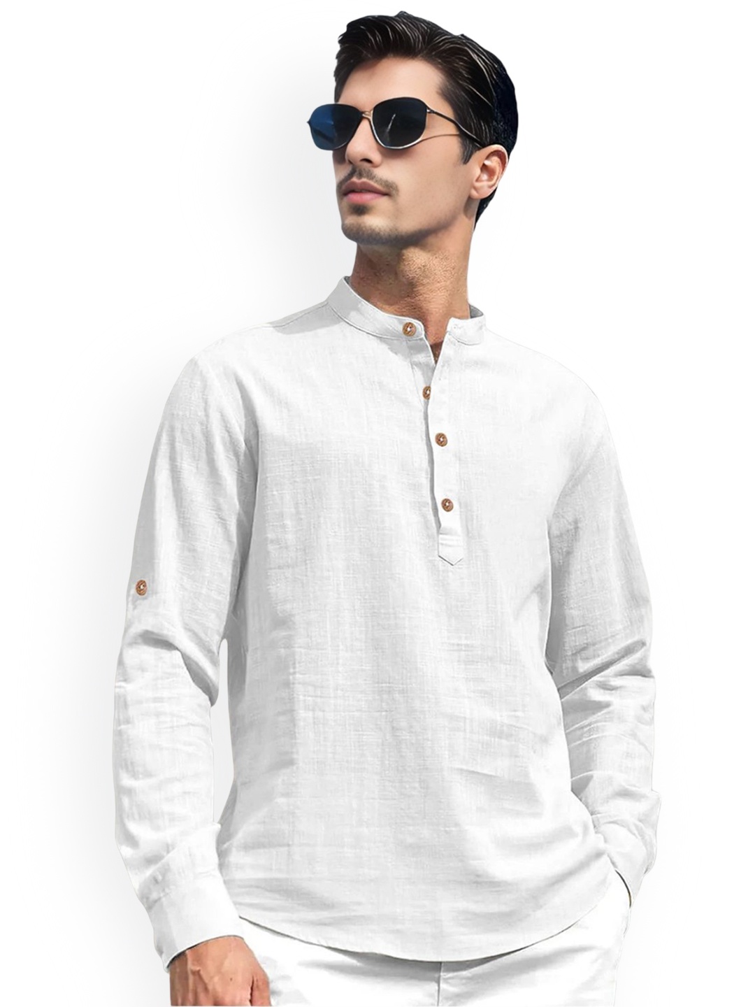 

univibe Mandarin Collar Short Kurta, White