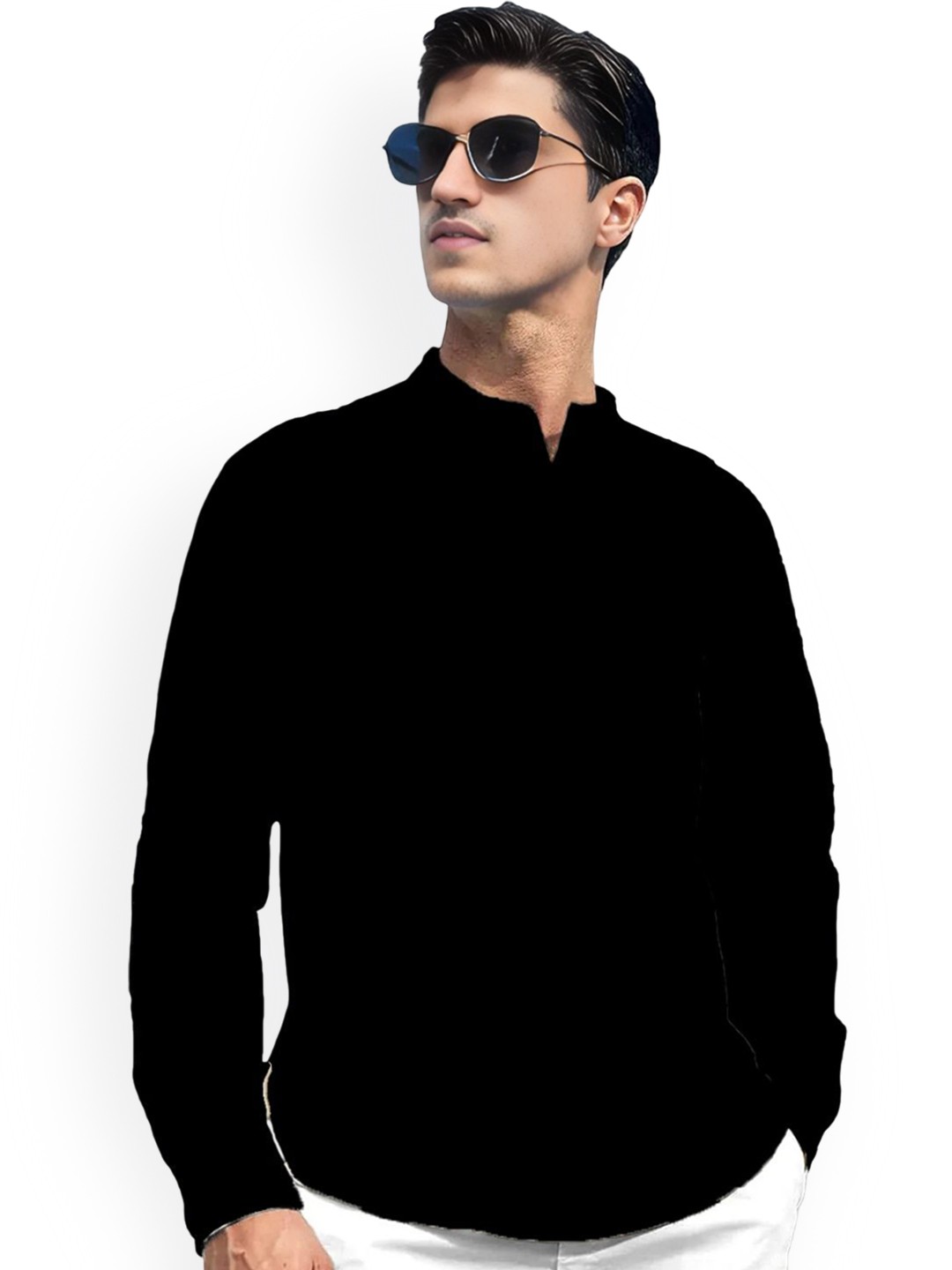 

univibe Mandarin Collar Short Kurta, Black