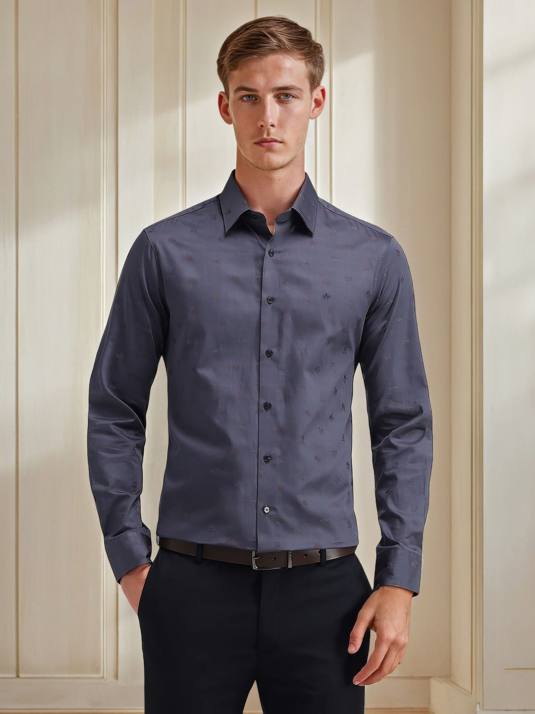 

Arrow Men Classic Slim Fit Spread Collar Textured Cotton Casual Shirt, Grey