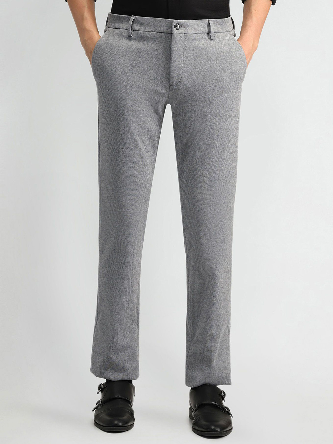 

Arrow Men Classic Mid-Rise Slim Fit Trousers, Grey